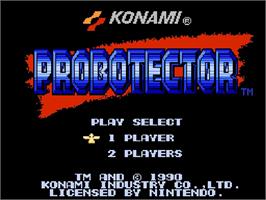 Title screen of Probotector on the Nintendo NES.