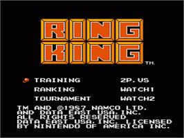 Title screen of Ring King on the Nintendo NES.