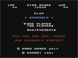 Title screen of Scramble on the Nintendo NES.