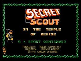 Title screen of Secret Scout In The Temple Of Demise on the Nintendo NES.