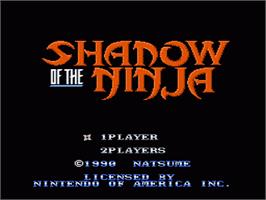 Title screen of Shadow of the Ninja on the Nintendo NES.