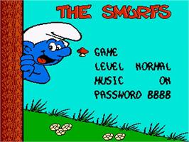 Title screen of Smurfs, The on the Nintendo NES.