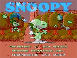 Title screen of Snoopy's Silly Sports Spectacular! on the Nintendo NES.