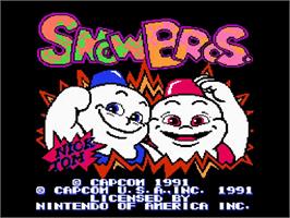 Title screen of Snow Brothers on the Nintendo NES.