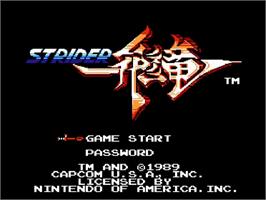 Title screen of Strider on the Nintendo NES.