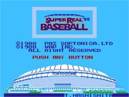 Title screen of Super Real Baseball '88 on the Nintendo NES.