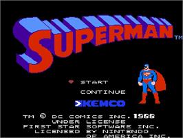 Title screen of Superman on the Nintendo NES.