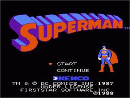 Title screen of Superman on the Nintendo NES.