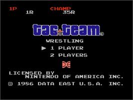 Title screen of Tag Team Wrestling on the Nintendo NES.