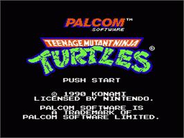 Title screen of Teenage Mutant Ninja Turtles: Tournament Fighters on the Nintendo NES.