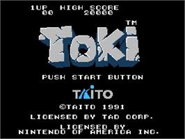 Title screen of Toki on the Nintendo NES.