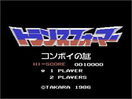 Title screen of Transformers: Secret of Optimus Prime on the Nintendo NES.
