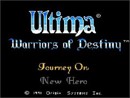 Title screen of Ultima - Warriors Of Destiny on the Nintendo NES.