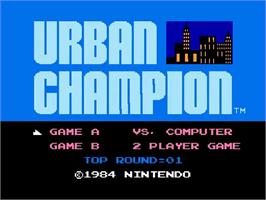 Title screen of Urban Champion on the Nintendo NES.