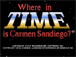 Title screen of Where In Time Is Carmen Sandiego? on the Nintendo NES.