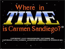Title screen of Where in Time is Carmen Sandiego on the Nintendo NES.
