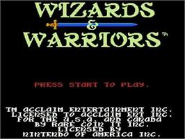 Title screen of Wizards & Warriors on the Nintendo NES.