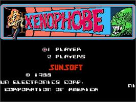 Title screen of Xenophobe on the Nintendo NES.