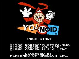 Title screen of Yo! Noid on the Nintendo NES.