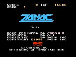 Title screen of Zanac on the Nintendo NES.