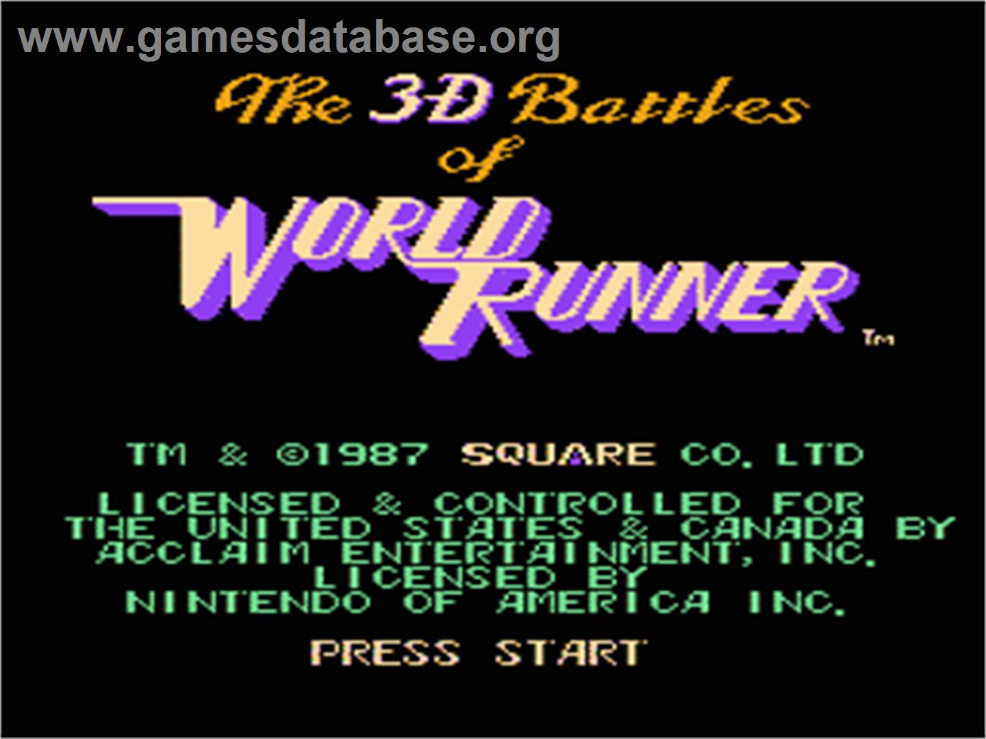 3D World Runner - Nintendo NES - Artwork - Title Screen