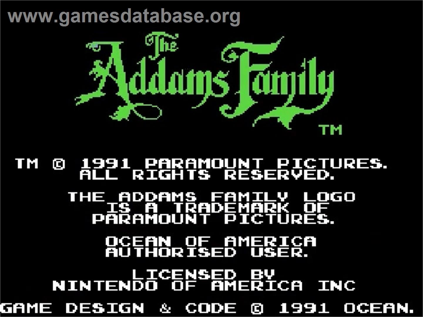 Addams Family, The - Nintendo NES - Artwork - Title Screen