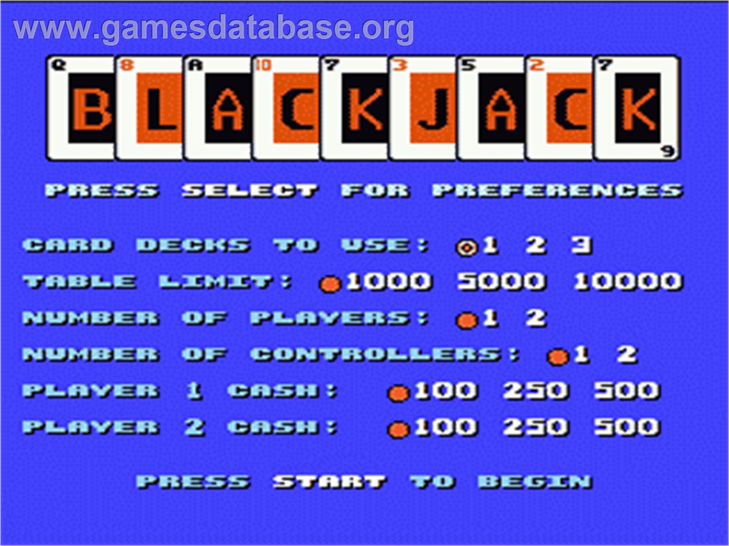 Blackjack - Nintendo NES - Artwork - Title Screen