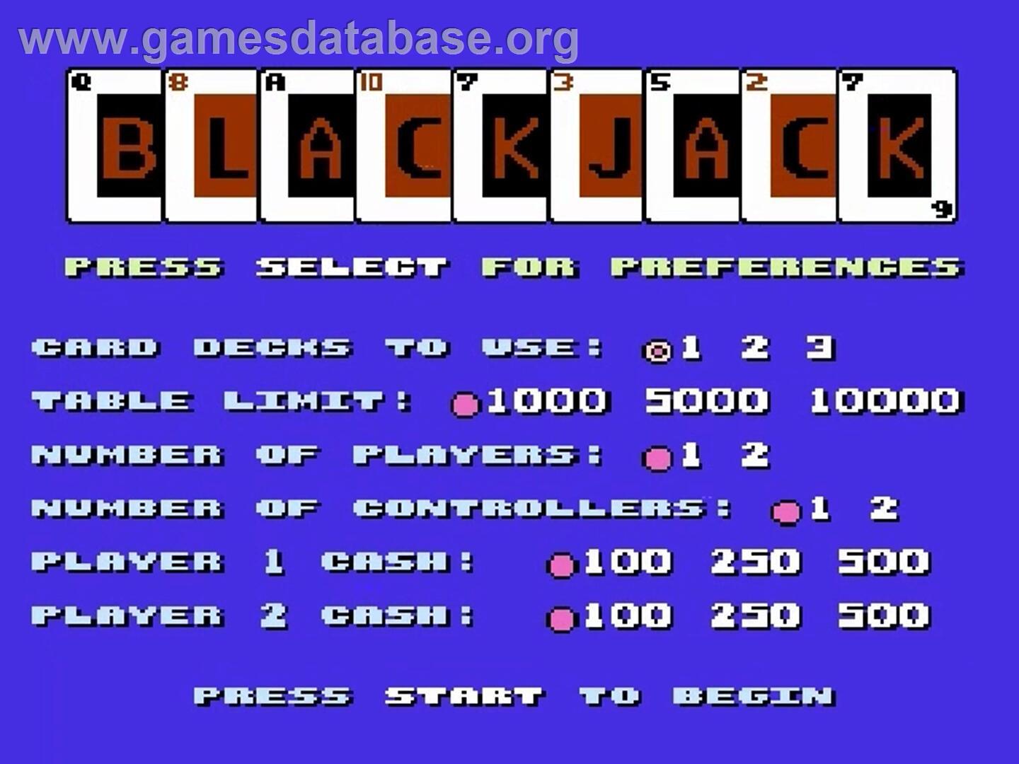 Blackjack - Nintendo NES - Artwork - Title Screen