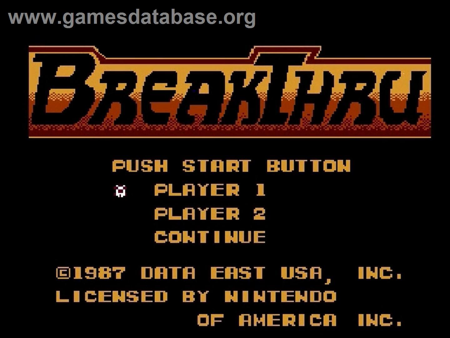 Breakthru - Nintendo NES - Artwork - Title Screen