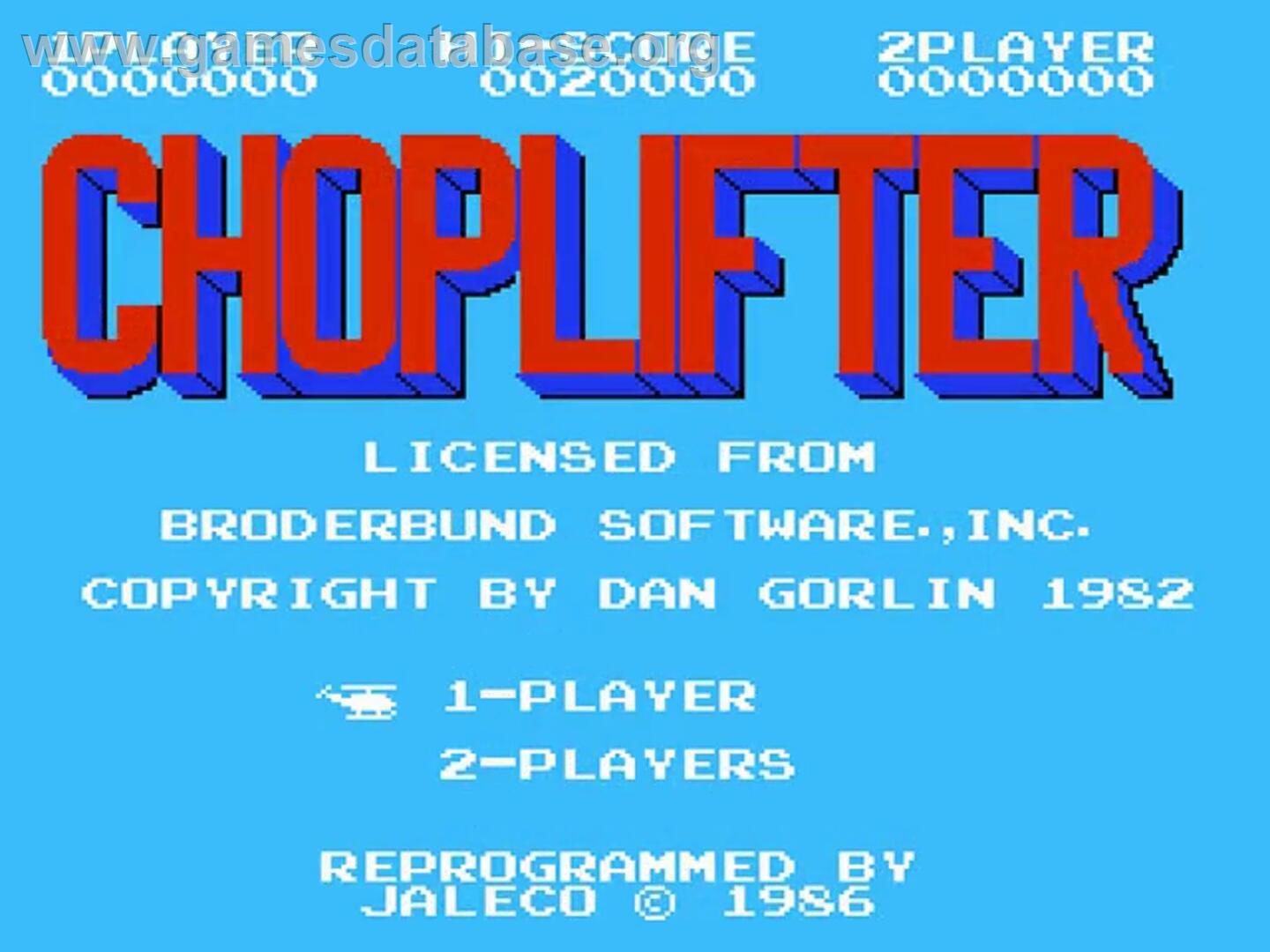 Choplifter - Nintendo NES - Artwork - Title Screen