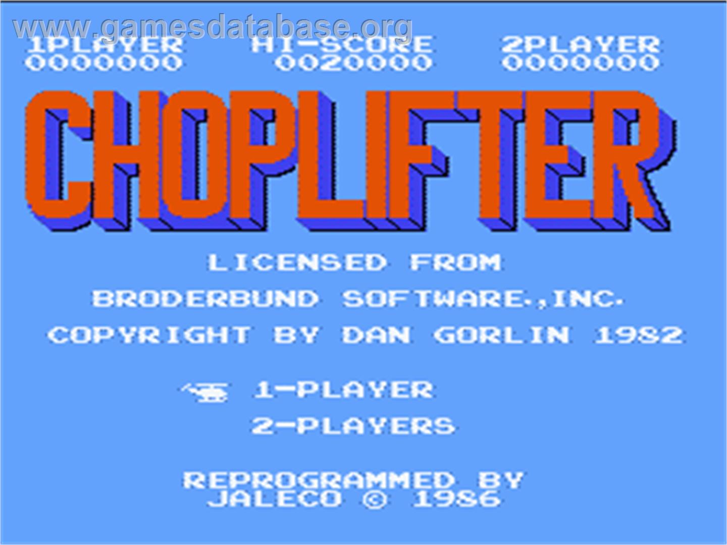 Choplifter - Nintendo NES - Artwork - Title Screen