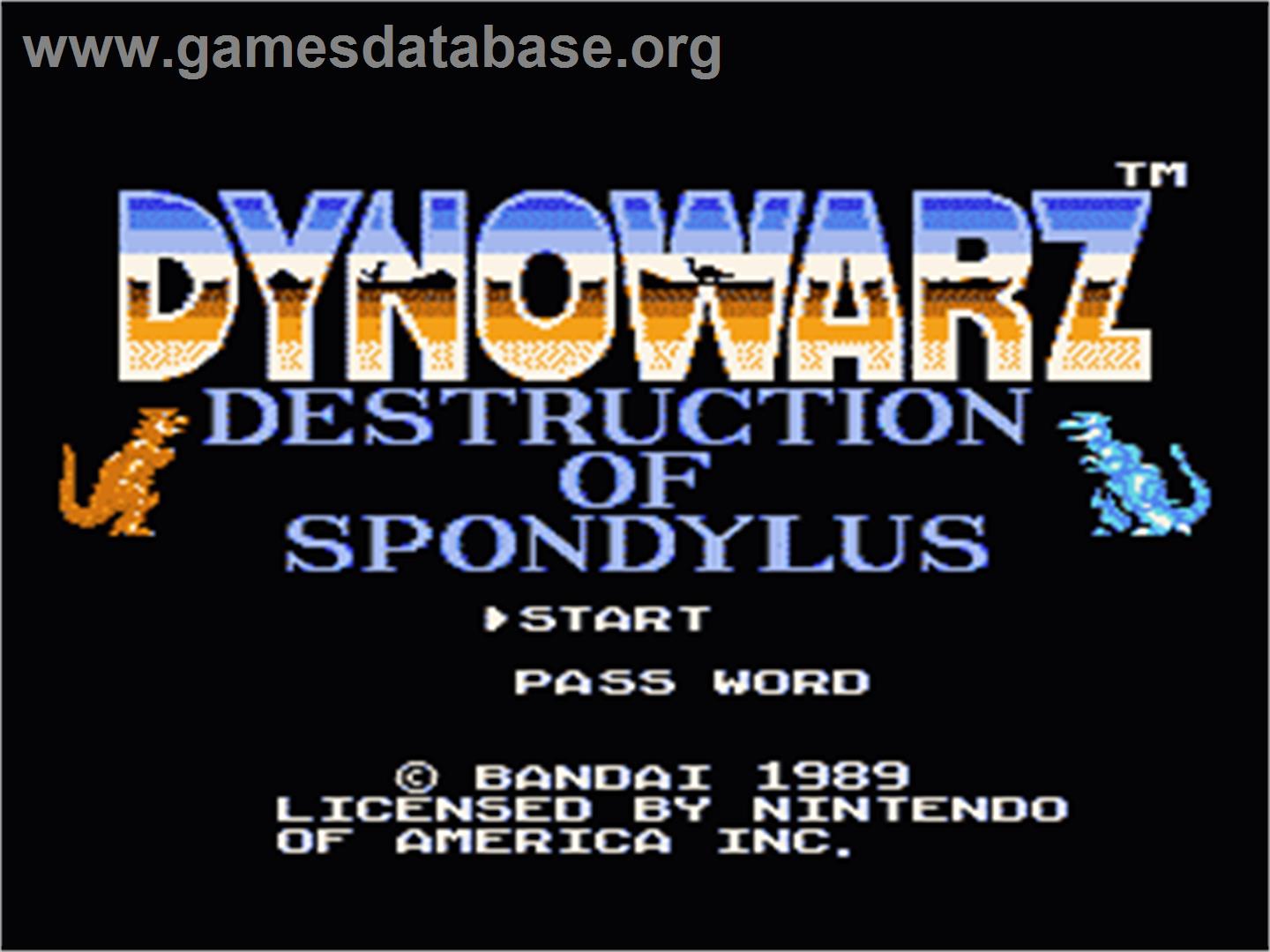 Dynowarz: Destruction of Spondylus - Nintendo NES - Artwork - Title Screen