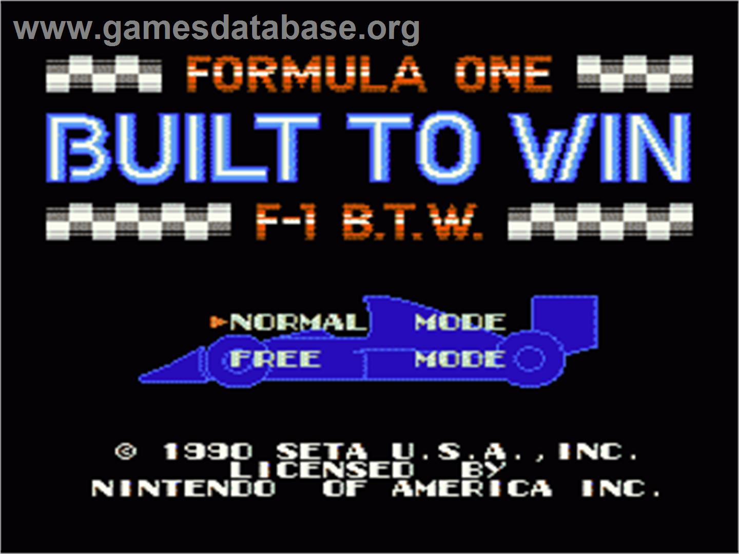 Formula 1: Built to Win - Nintendo NES - Artwork - Title Screen