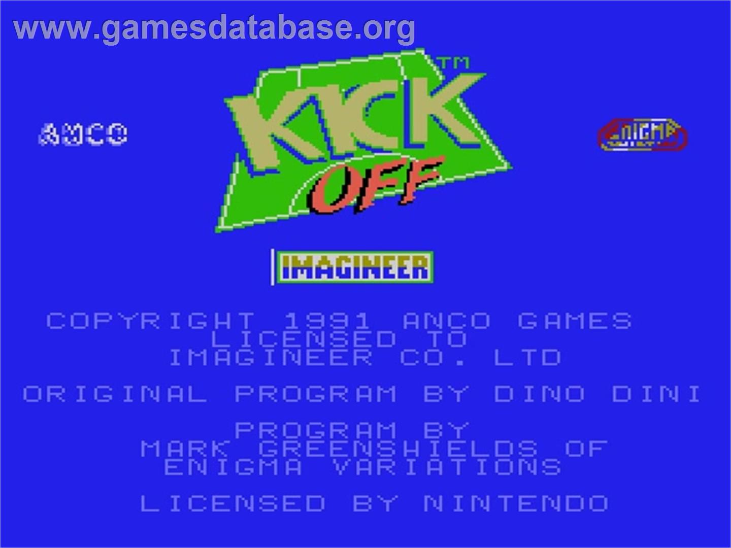 Kick Off - Nintendo NES - Artwork - Title Screen