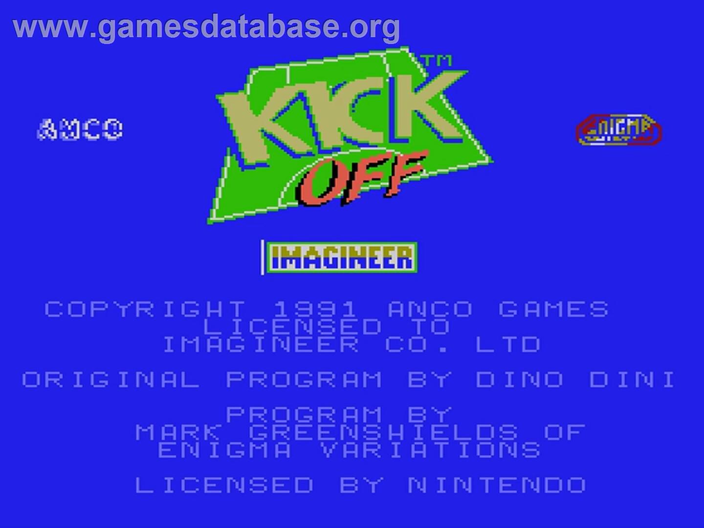Kick Off - Nintendo NES - Artwork - Title Screen