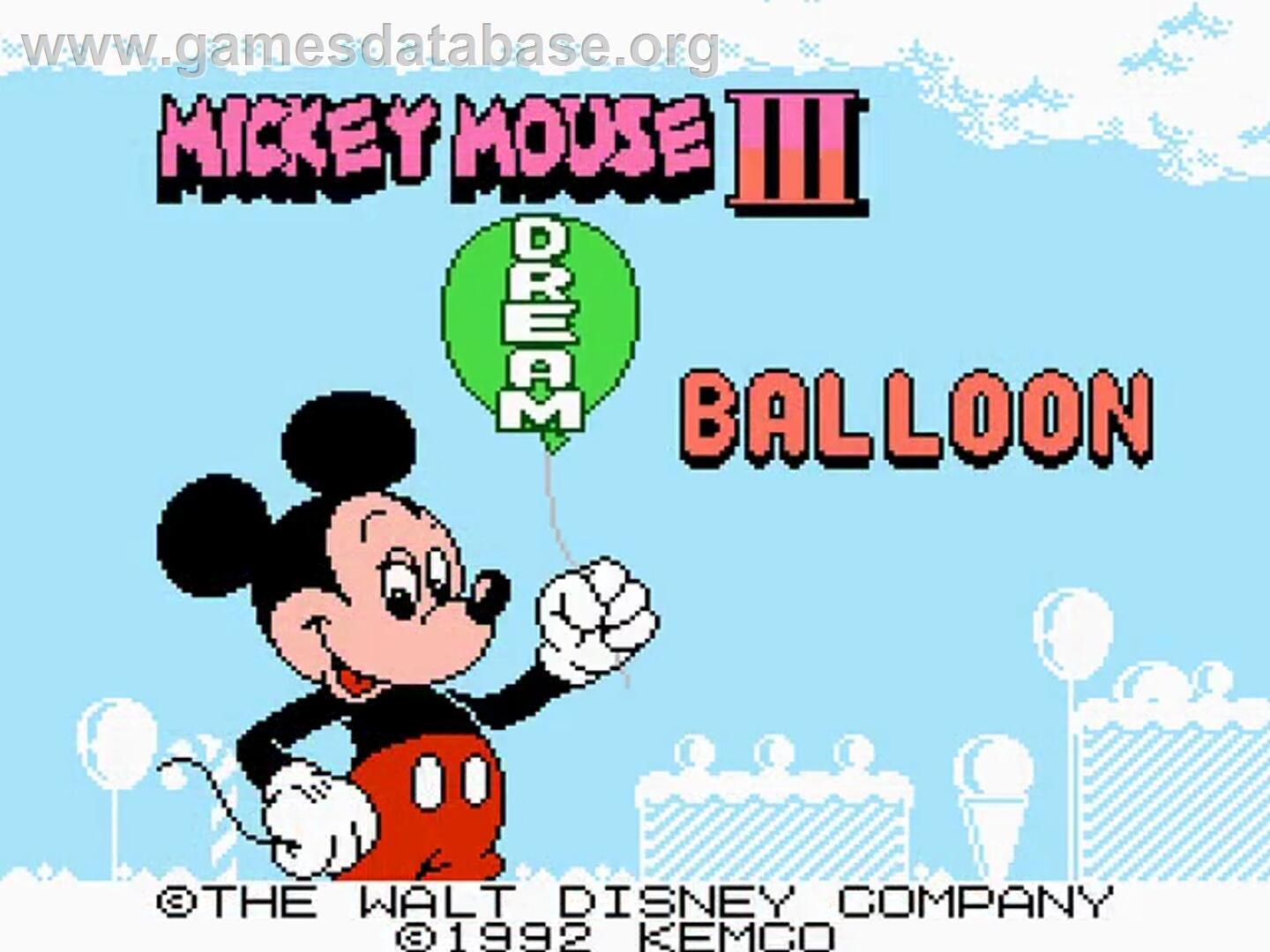 Mickey Mouse 3 - Yume Fuusen - Nintendo NES - Artwork - Title Screen