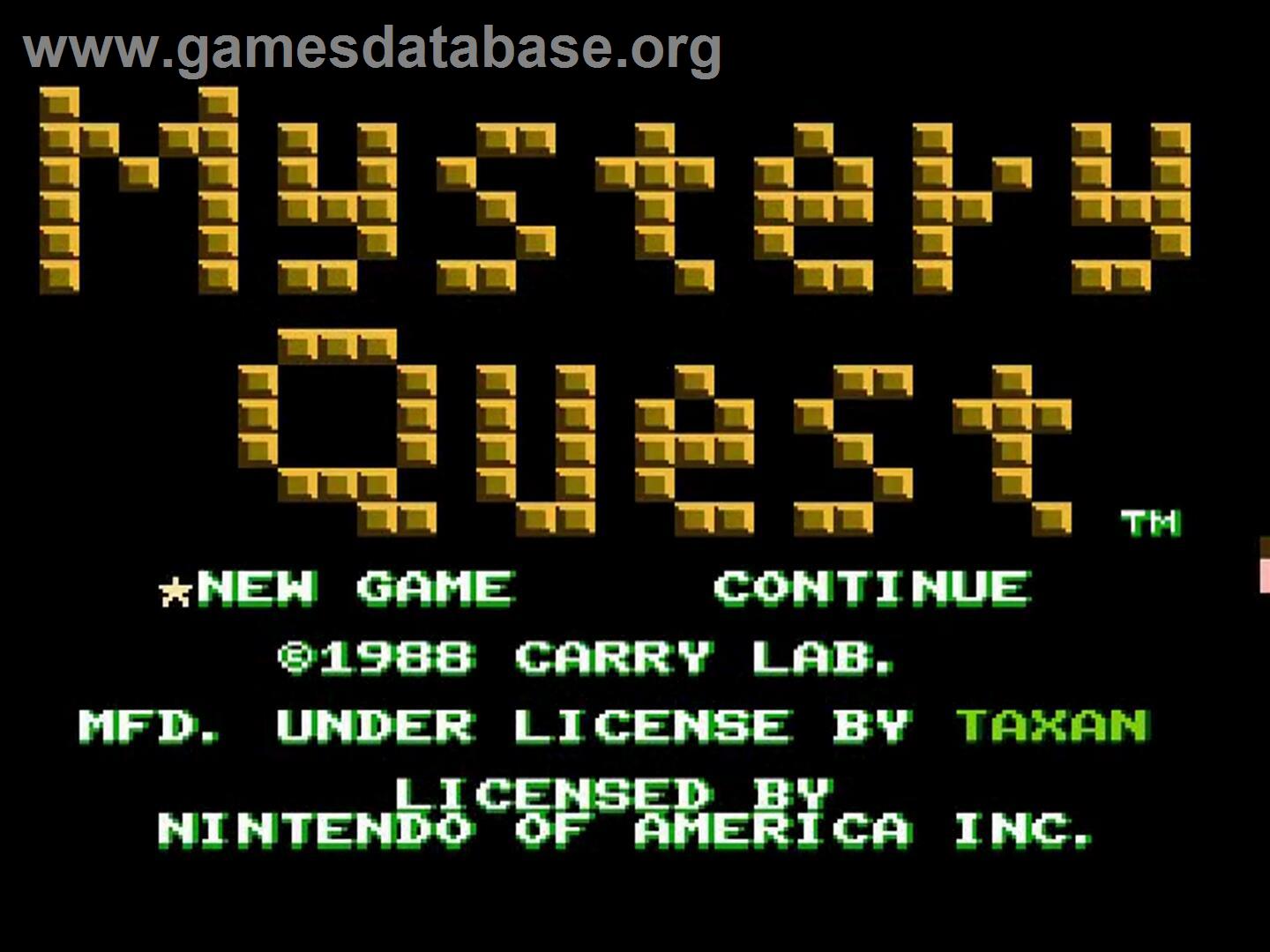 Mystery Quest - Nintendo NES - Artwork - Title Screen
