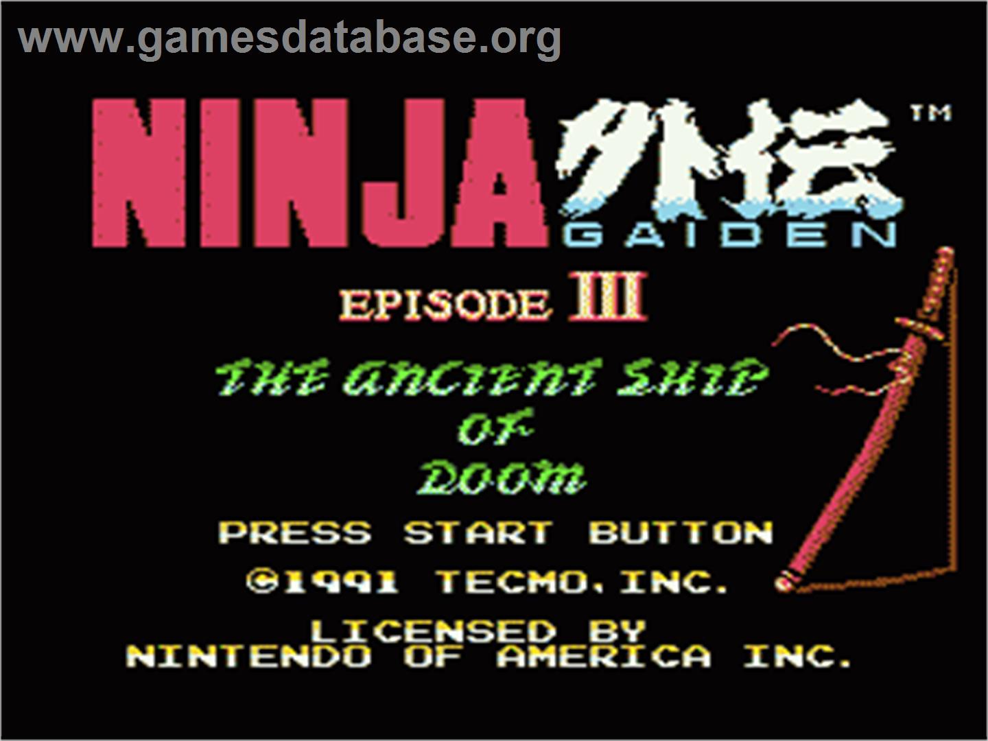 Ninja Gaiden III: The Ancient Ship of Doom - Nintendo NES - Artwork - Title Screen