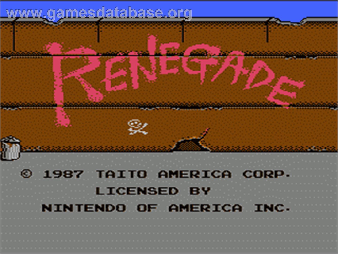 Renegade - Nintendo NES - Artwork - Title Screen