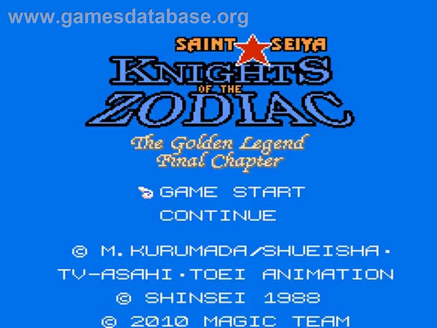 Saint Seiya - Ougon Densetsu Kanketsu Hen - Nintendo NES - Artwork - Title Screen