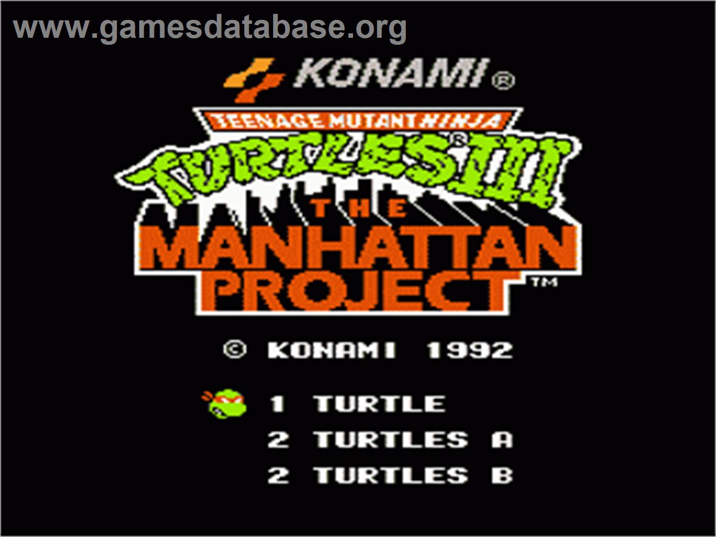 Teenage Mutant Ninja Turtles 3: The Manhattan Project - Nintendo NES - Artwork - Title Screen