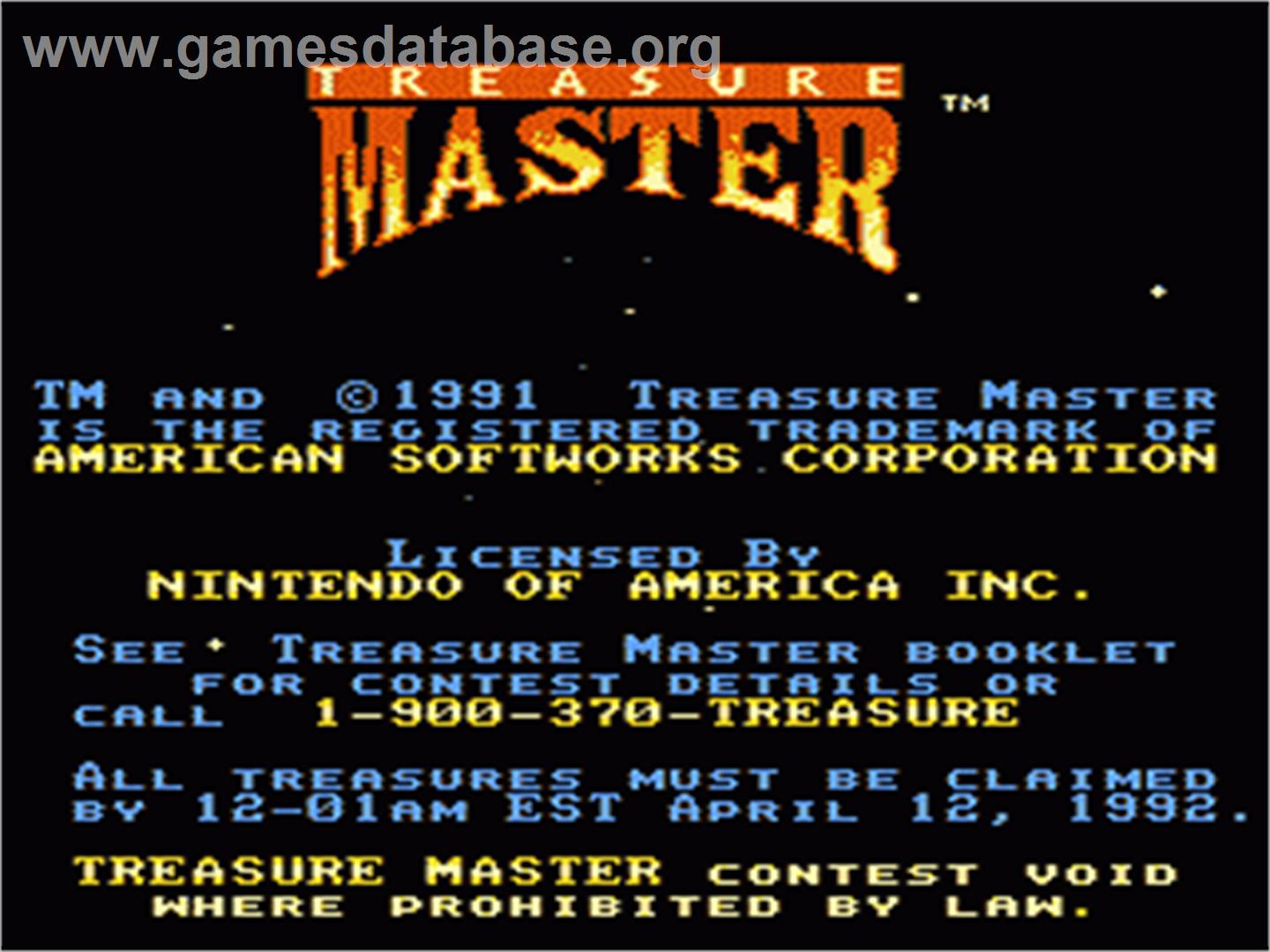 Treasure Master - Nintendo NES - Artwork - Title Screen