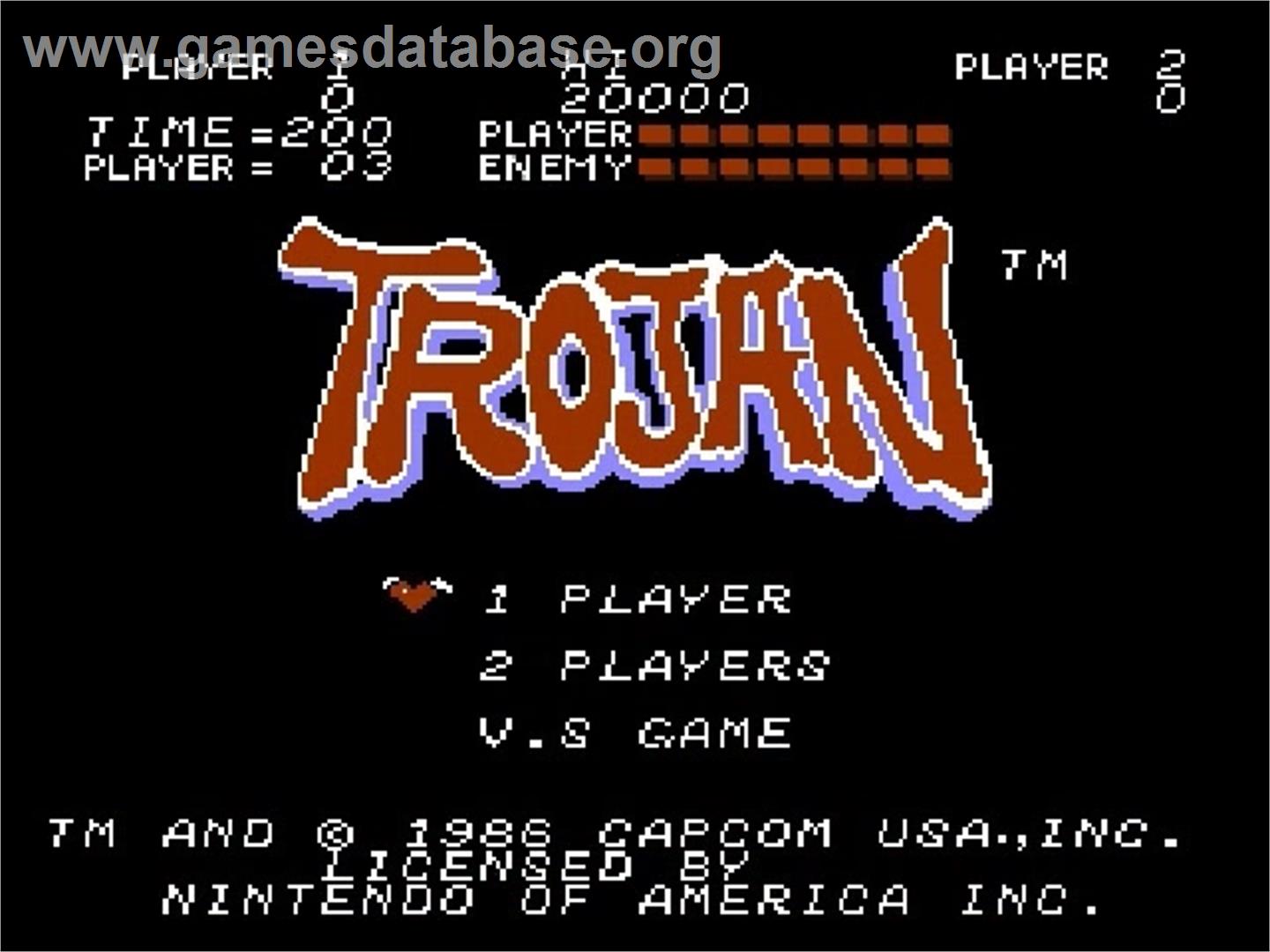 Trojan - Nintendo NES - Artwork - Title Screen