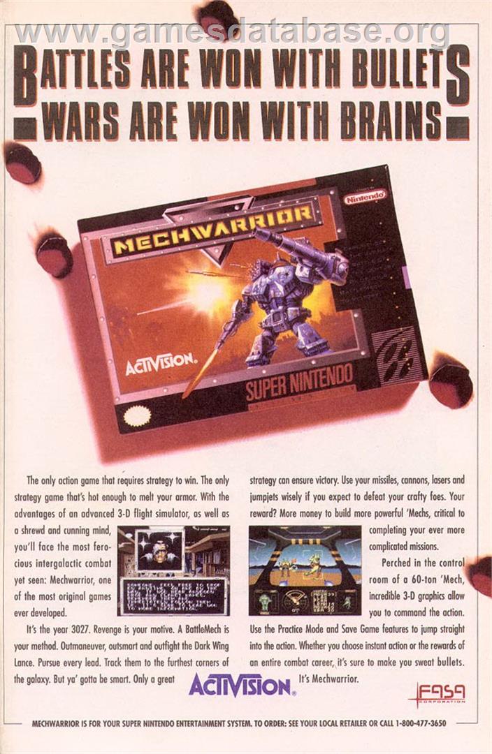 MechWarrior - Nintendo SNES - Artwork - Advert