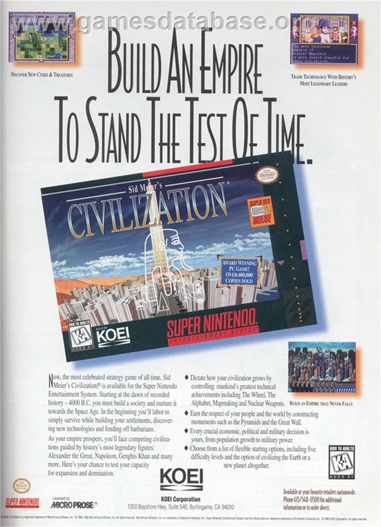Sid Meier's Civilization - Commodore Amiga - Artwork - Advert
