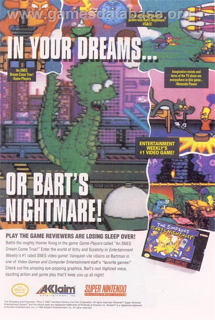 Simpsons - Bart's Nightmare, The - Sega Genesis - Artwork - Advert