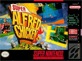 Box cover for Alfred Chicken on the Nintendo SNES.