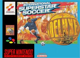 Box cover for International Superstar Soccer Deluxe on the Nintendo SNES.