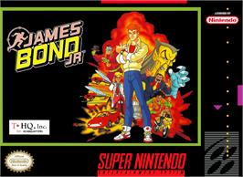 Box cover for James Bond Jr. on the Nintendo SNES.