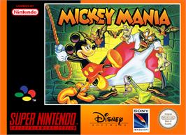 Box cover for Mickey Mania on the Nintendo SNES.
